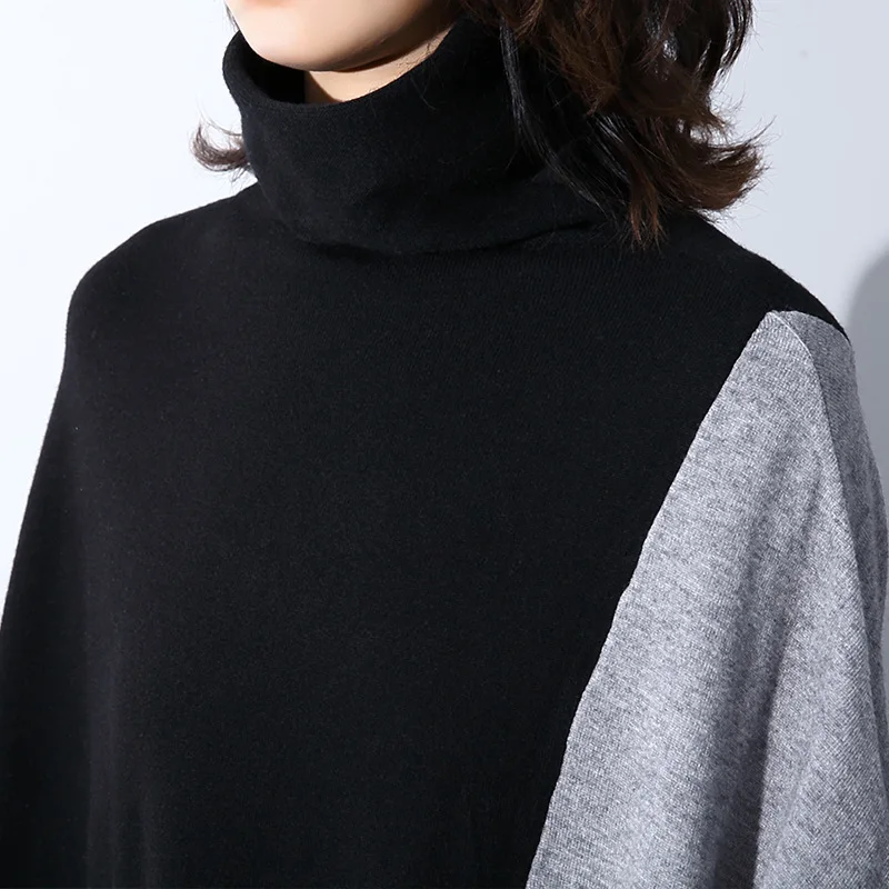 Spring Women Knitted Oversize Dress Loose Fit Turtleneck Long Sweater Contrast Color Patchwork Pullover Bawing Sleeve Clothes Spring Women Knitted Oversize Dress Loose Fit Turtleneck Long Sweater Contrast Color Patchwork Pullover Bawing Sleeve Clothes