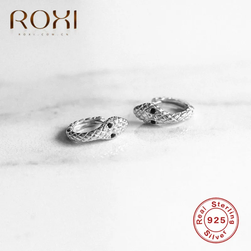 ROXI, серьги в стиле панк со змеей, 925 пробы, серебряные, с подвеской в виде змеи, серьги-гвоздики для женщин, животный альпинист, ювелирное изделие для ушей