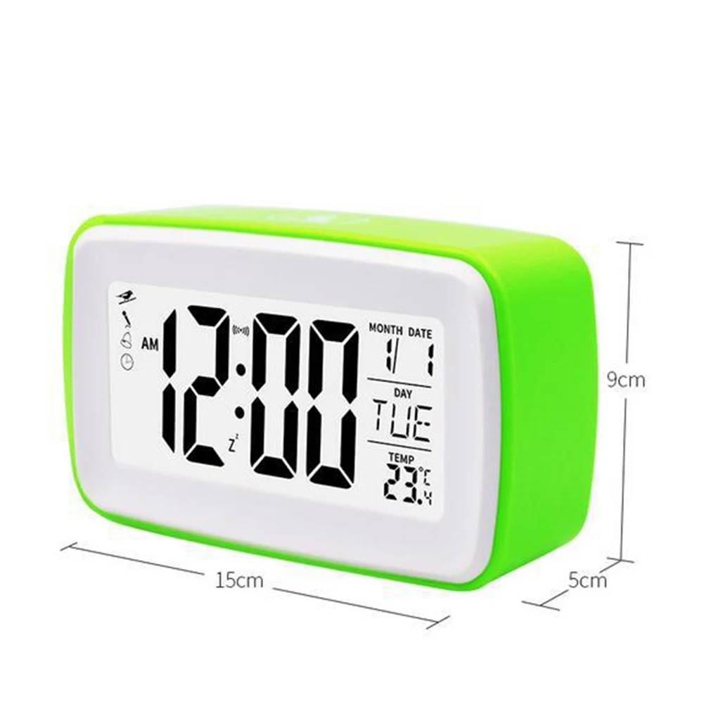 Desk Large Display Alarm Clock Smart Battery Operated Silent LED Digital Night Light Non Ticking Simple Snooze Function Travel