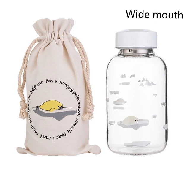 1000 мл стеклянная бутылка для воды с океанским уплотнением и Китом с рукавом, портативные креативные спортивные бутылки, чайник для кемпинга, посуда для напитков - Цвет: HB-500ML-W