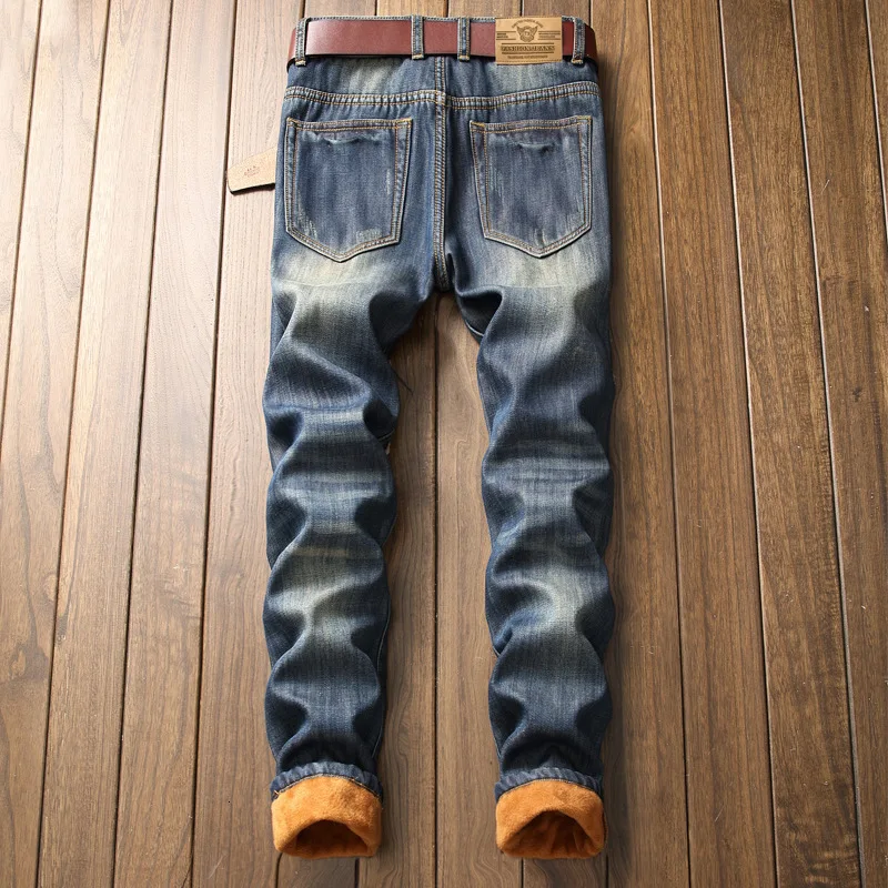 Дизайнерские мужские джинсы с дырками, сохраняющие тепло, высокое качество, рваные джинсы для мужчин, размер 38, 40,, Осень-зима, бархатная уличная одежда в стиле хип-хоп