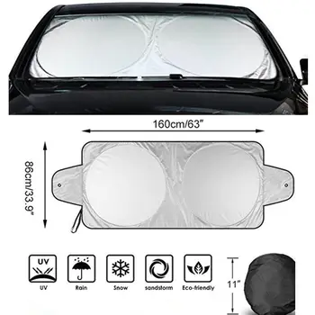 

160×86cm Silver Cloth Sun Visor With Ear Car Snow Block Sun Block