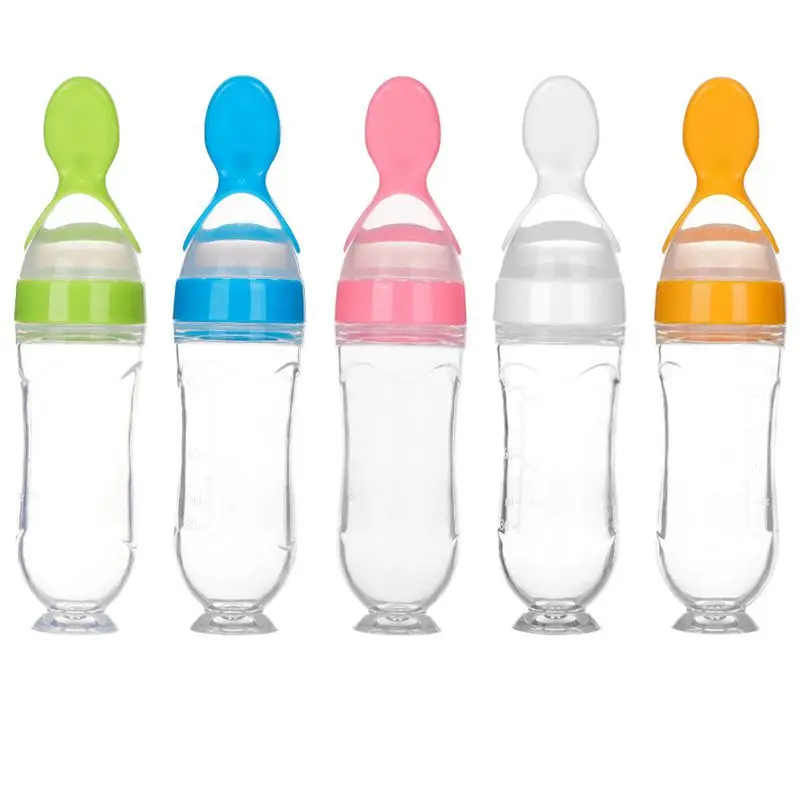 Baby Squeezing Feeding Bottle Training Rice Spoon Safe Tableware