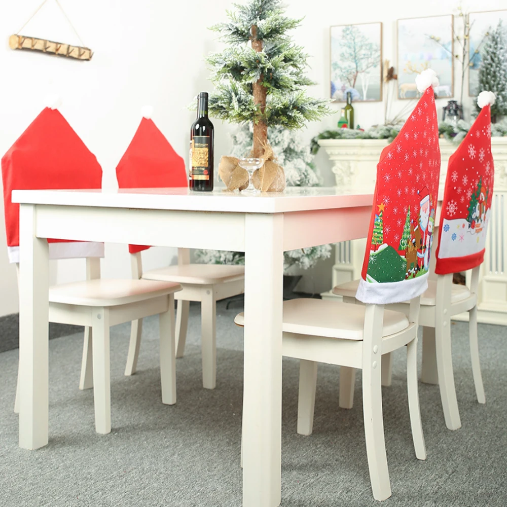 Christmas Seat Cover Cap Chair Cover Red Hotel Table Restaurant High-Grade Comfortable Christmas Chair Cover Wrinkle Resistant