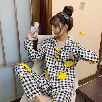 

Women's Pajamas Sleepwear Women's Cotton Pijama Loose Long Sleeve Long Pants Clothes For Home Suit Autumn Winter Large Size