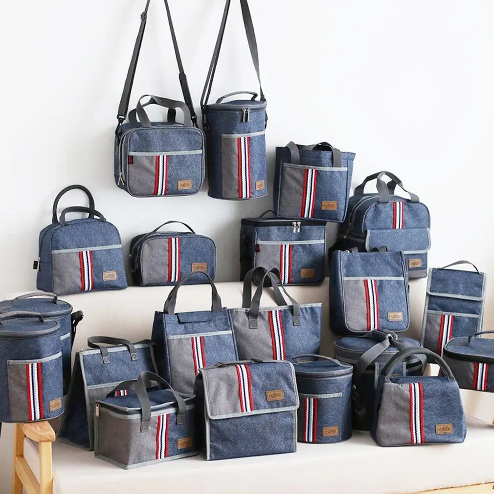 

Striped Square Lunch Bag Kid Bento Box Insulated Pack Drink Food Thermal Bag