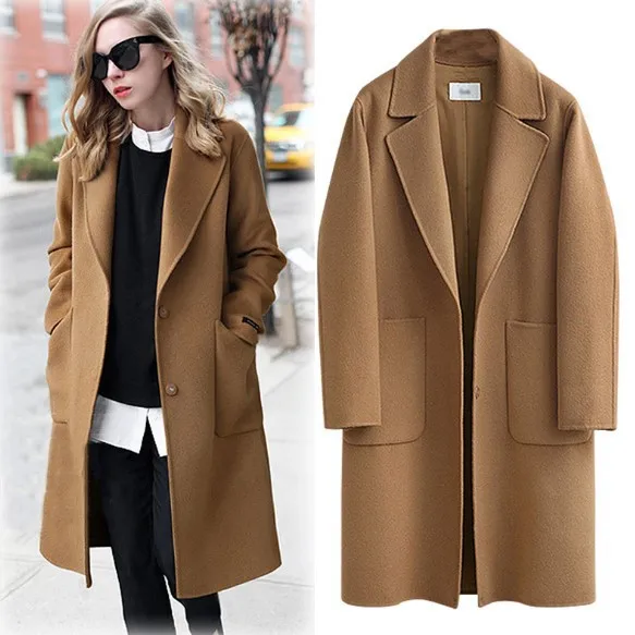 AliExpress Europe And America Autumn And Winter Large Size Dress Woolen Jacket Solid Color Mid-length Loose Thick Wool Over