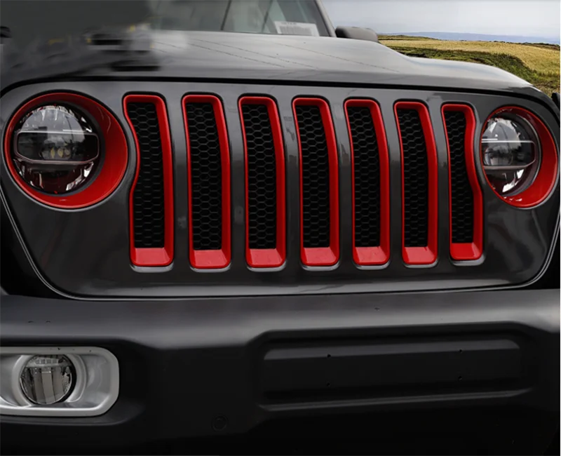 Накладка на переднюю решетку для Jeep Wrangler JL, кольцо для стайлинга, внешние аксессуары, наклейки ABS 9 шт