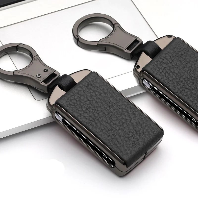 Кожаный чехол для ключей автомобиля из цинкового сплава для Volvo XC40XC60S90XC90 V90 T5T6 T8 аксессуары для стайлинга автомобилей брелок - Название цвета: A-black black