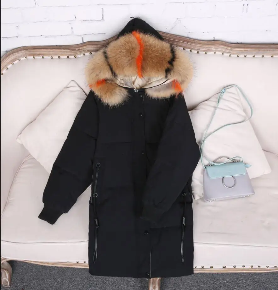 Grande vraie fourrure de rate laveur naturelle veste d'hiver femmes Parkas nouvelle mode femme femmes manteau blc canard doudoune A capuche