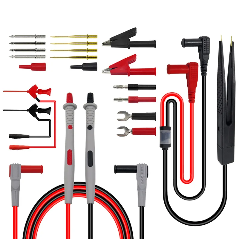 

P1503E Multimeter Probes Test Leads Kit with Tweezers to Banana Plug Cable Replaceable Needles Digital Multimeter Feeler