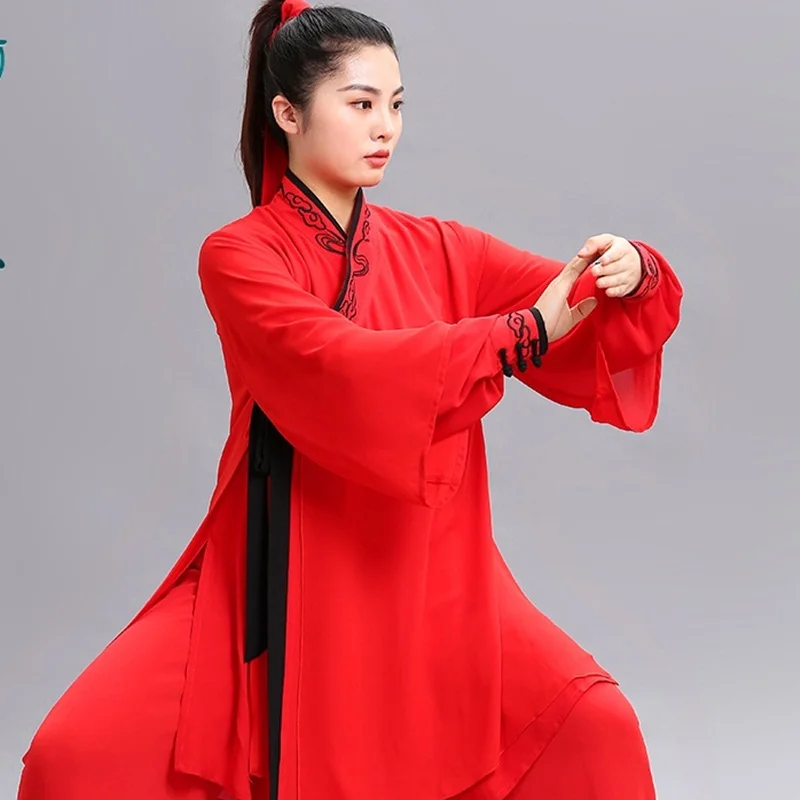 Мужская форма Wushu Taichi с длинным рукавом красная модель 31400 | Тематическая одежда и