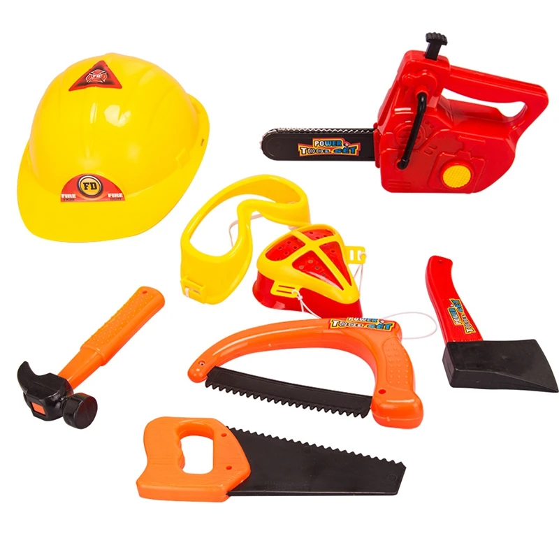 Abbyfrank игрушечный инструмент для ремонта моделирования, пластиковый игровой домик, игрушка для моделирования, детский набор инструментов, цепная пила и шлемы, топорные молотки, защитные пилы