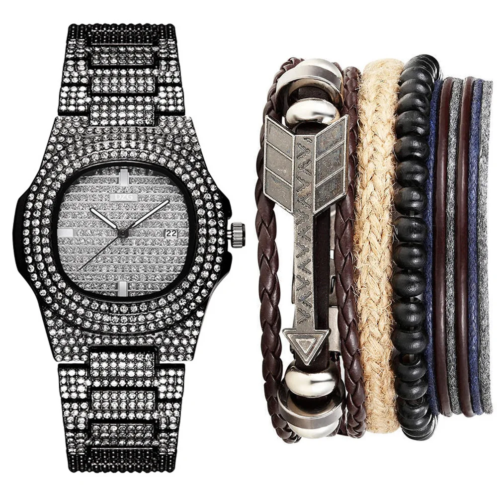 

Men Fashion Luxury with Calendar Steel Belt Quartz Watch + Bracelet Set (5 Pieces)