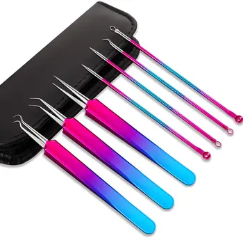 

7pcs Stainless Steel Blackhead Acne Blemish Pimple Extractor Remover Needles Bend Curved Blackhead Clip Tweezer Face Care Tool