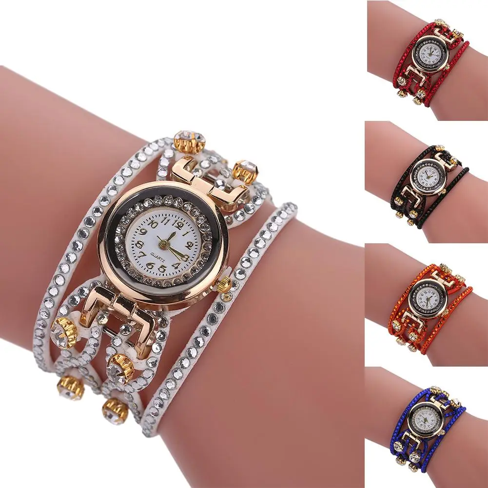 

HOT SALES!!! New Arrival Women's Fashion Rhinestone Inlaid Round Case Quartz Wide Bracelet Wrist Watch Wholesale Dropshipping