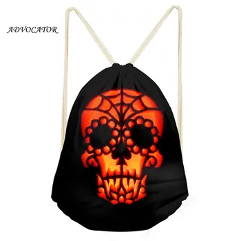 

Kids Drawstring Pouch Pumpkin Face 3D Design Skull Bag for Men Women Sports Waterproof Pocket Bolso Calavera Sac Sport