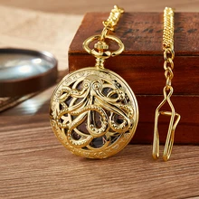 

Retro Skeleton Mechanical Pocket Watch Mens Fob Chain Golden Automatic Self-winding Women Men Watch Gift Clock Reloj de bolsillo