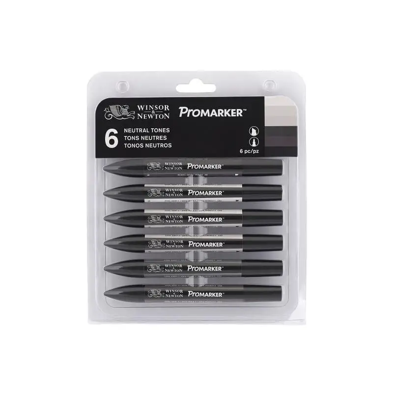 Фломастеры Winsor& Newton Promarker с двумя наконечниками, 6 цветов и 12 цветов, кисть для художника-блендера - Цвет: 6 Neutral