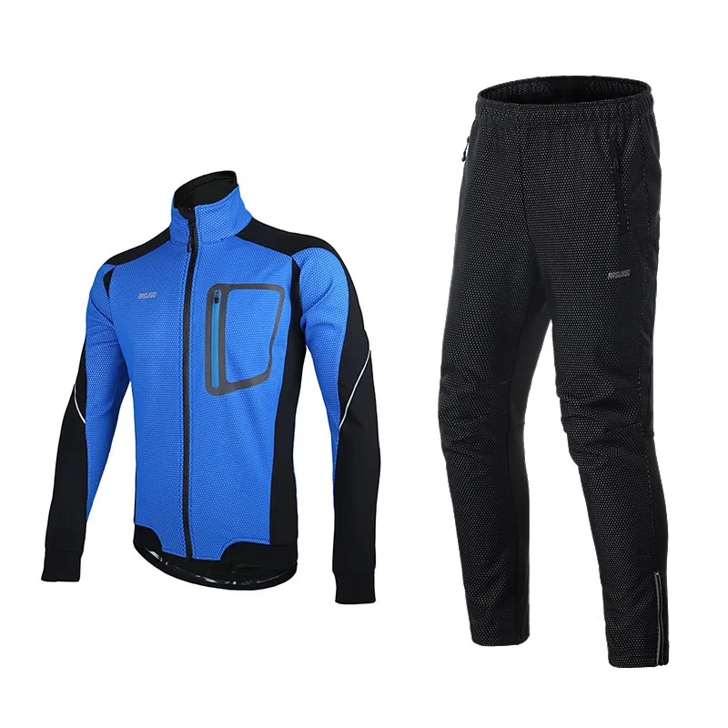blue14d20aa ARSUXEO, Мужская зимняя велосипедная куртка, комплект, ветрозащитная, водонепроницаемая, термальная спортивная одежда, велосипедные штаны, брюки, велосипедные костюмы, одежда 14DD - Цвет: blue14d20aa