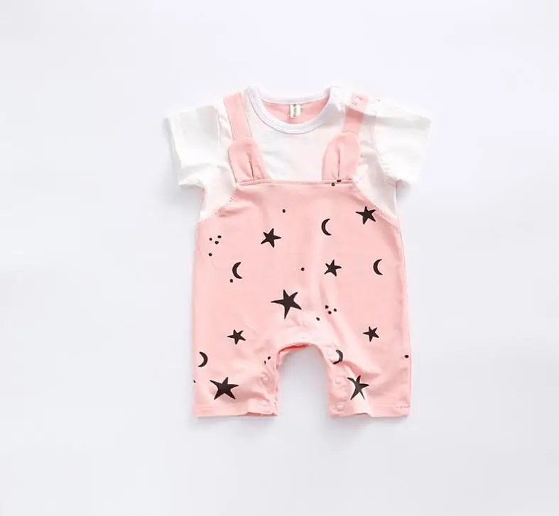 pink2 Брендовые детские комбинезоны с короткими рукавами; хлопковые комбинезоны для маленьких мальчиков и девочек; комбинезон для новорожденных с изображением черной Луны; летняя одежда для младенцев; милые костюмы - Цвет: pink2