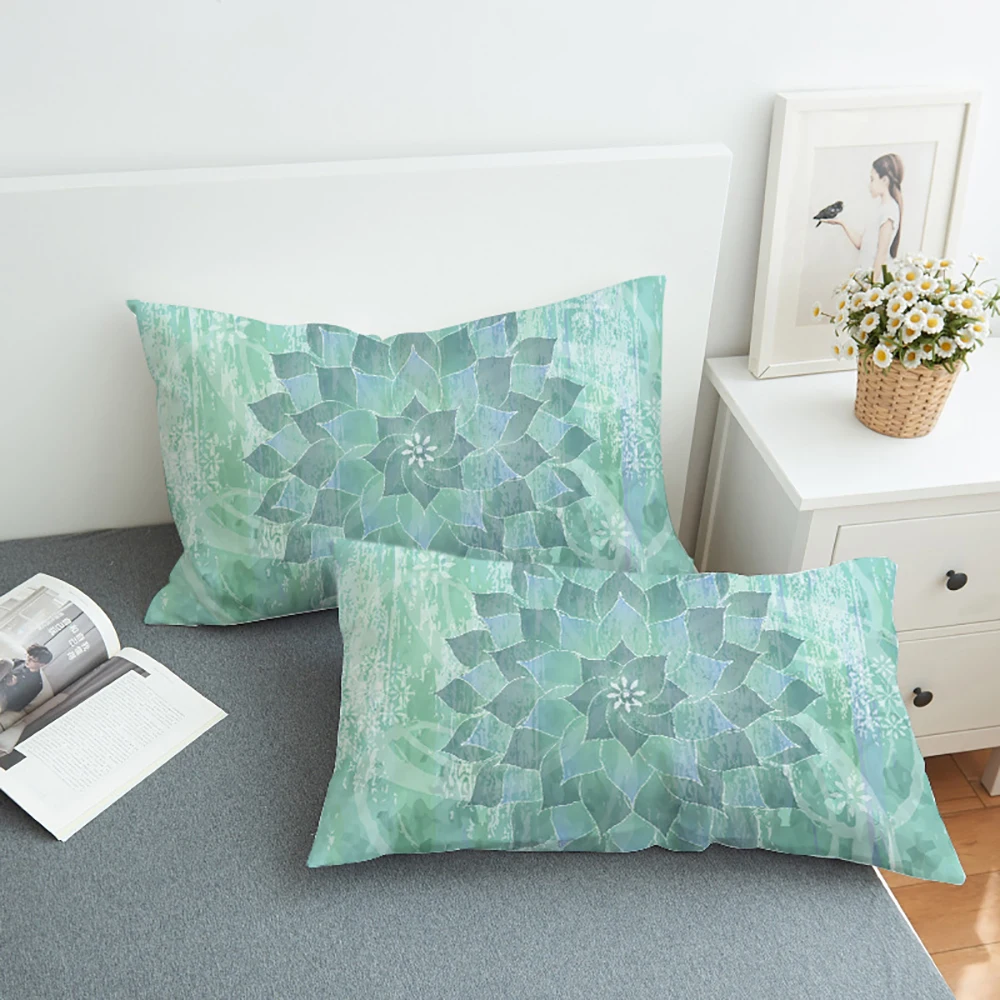 Lotus Flower Printed Pillowcases Light Green Polyester Pillow Cover