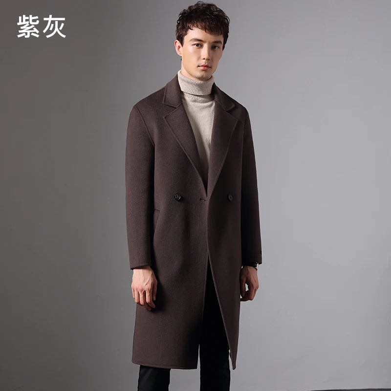 Purple gray Tcyeek зимняя брендовая Для мужчин пальто Шерстяное пальто человек одежда корейская уличная Длинная шерстяная куртка, Abrigo Hombre Hiver LW1390 - Цвет: Purple gray