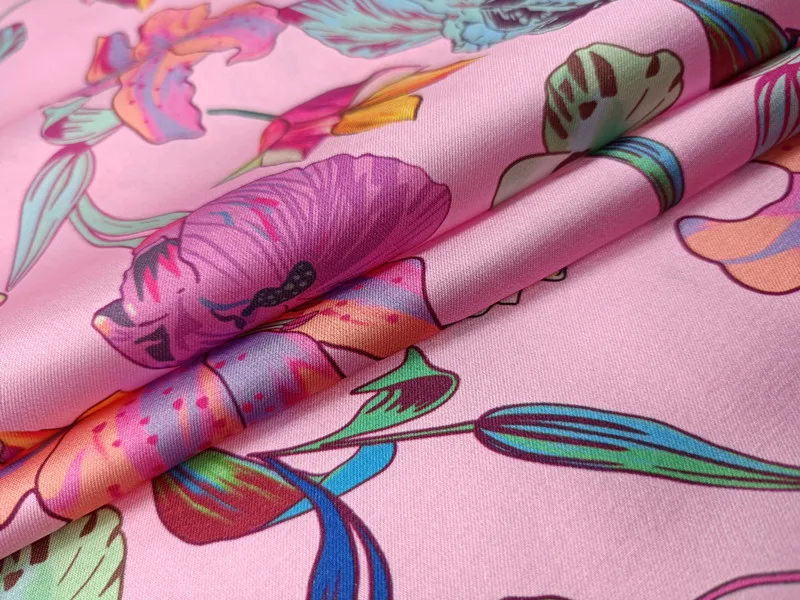 Polyester stretch satin stoff Europäischen marke lilie blume muster digitaldruck stoff frühling kleid hemd handgemachte DIY stoff – Detail 2