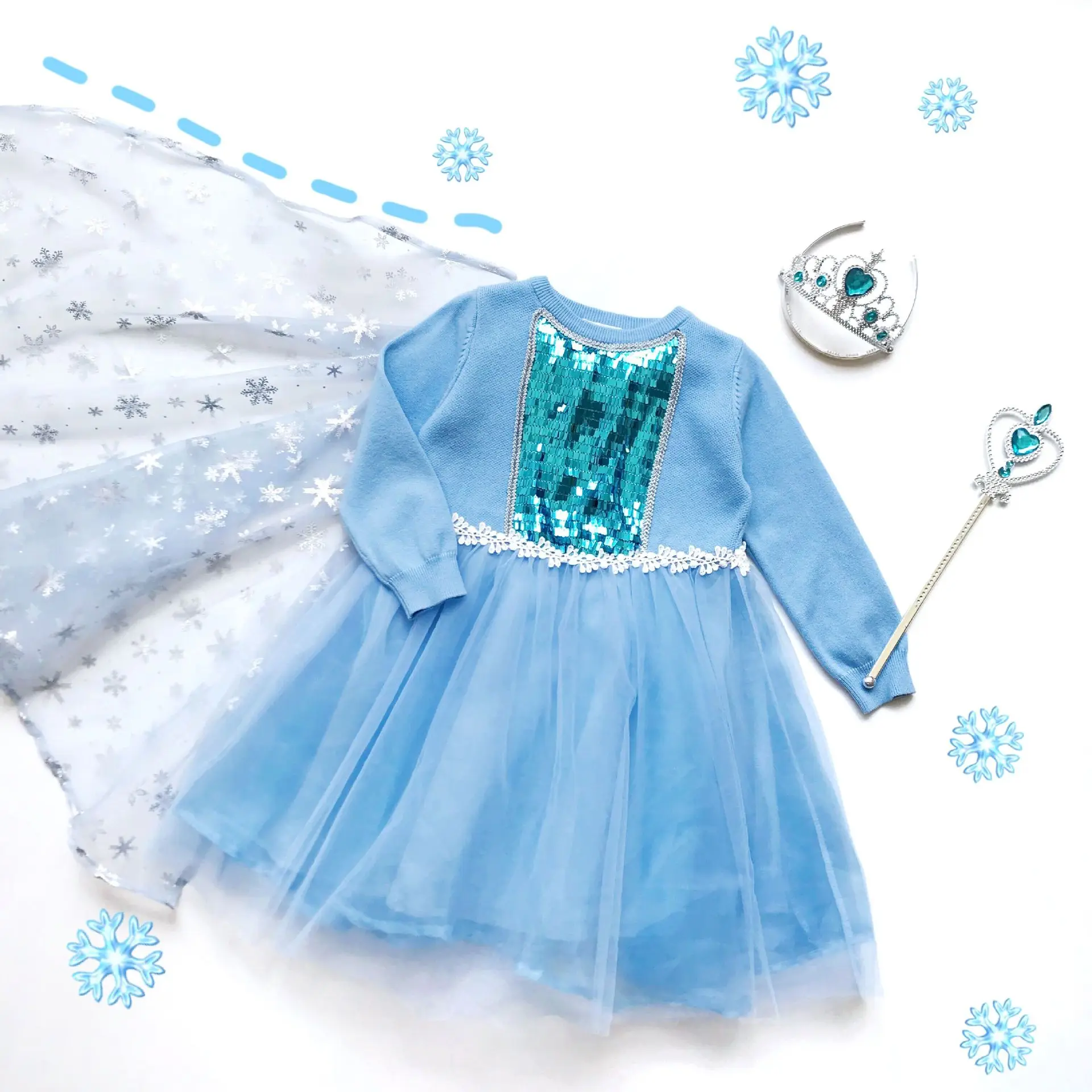 Autumn Winter Girls Long Sleeve Knitting Dress Baby Princess Dress Sweet lovely girl Lace Christmas Dress