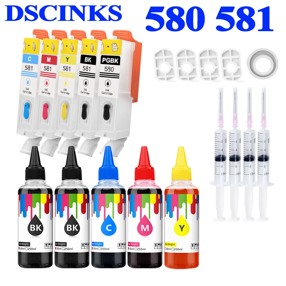 PGI 580 CLI 581 Refill Dye Ink and Empty refillable ink cartridge for Canon Pixma TR7550 TR8550