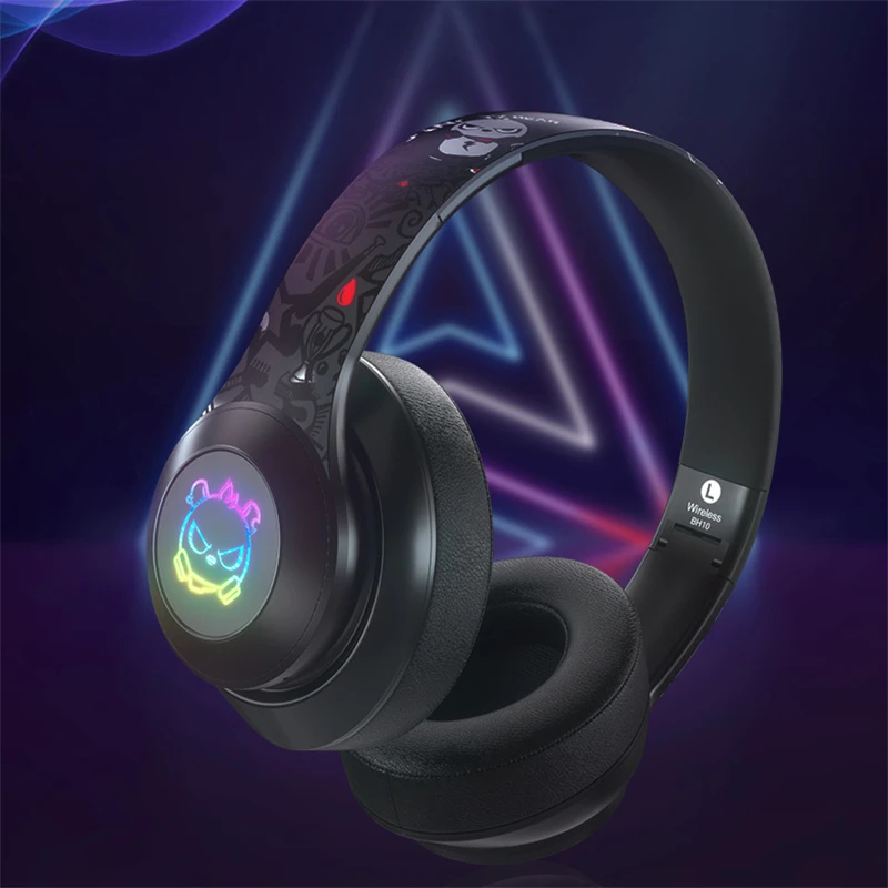 Беспроводные Bluetooth наушники, игровая гарнитура, стерео музыка, поддержка, цветной светодиодный микрофон, складная головная повязка, студийные наушники