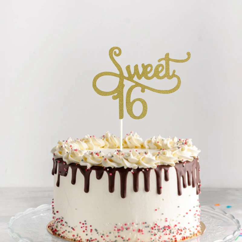 1Pcs Sweet 16 Cake Topper Happy Birthday Party Decoration 16th Birthday Anniversary 16 Year Old Cake Accessory Supplies
