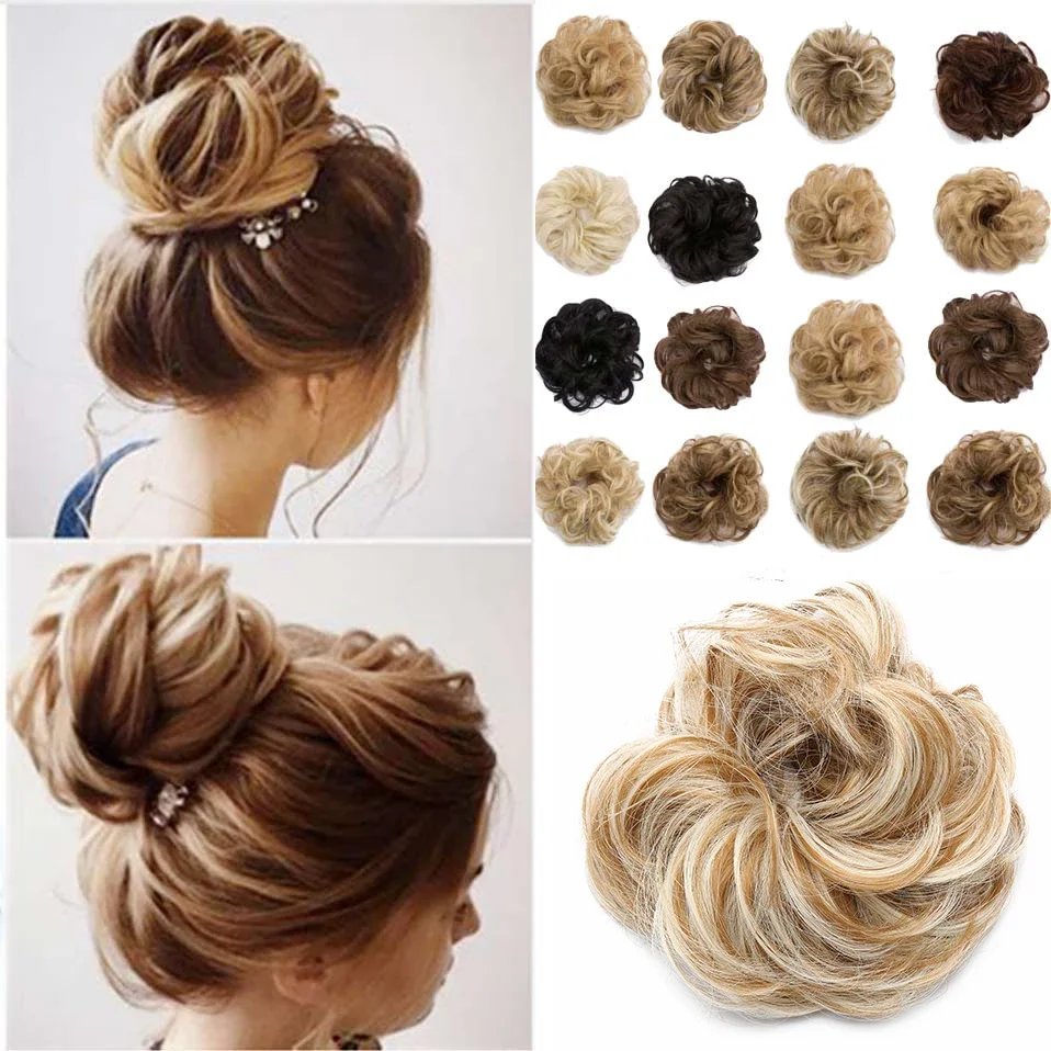 Hairpieces Bundles Ponytail Donut-Buns Chignons Scrunchie Ribbon Synthetic-Hair Elastic