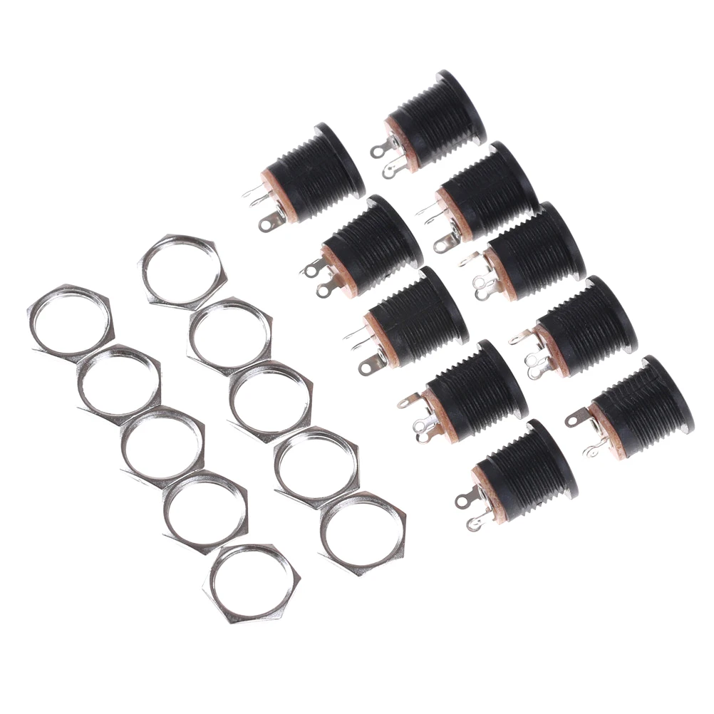 

10pcs 5.5mmx2.5mm Copper DC Power Jack Socket Female Panel Mount Plug 3A DC Plug 2 Pin Soldering