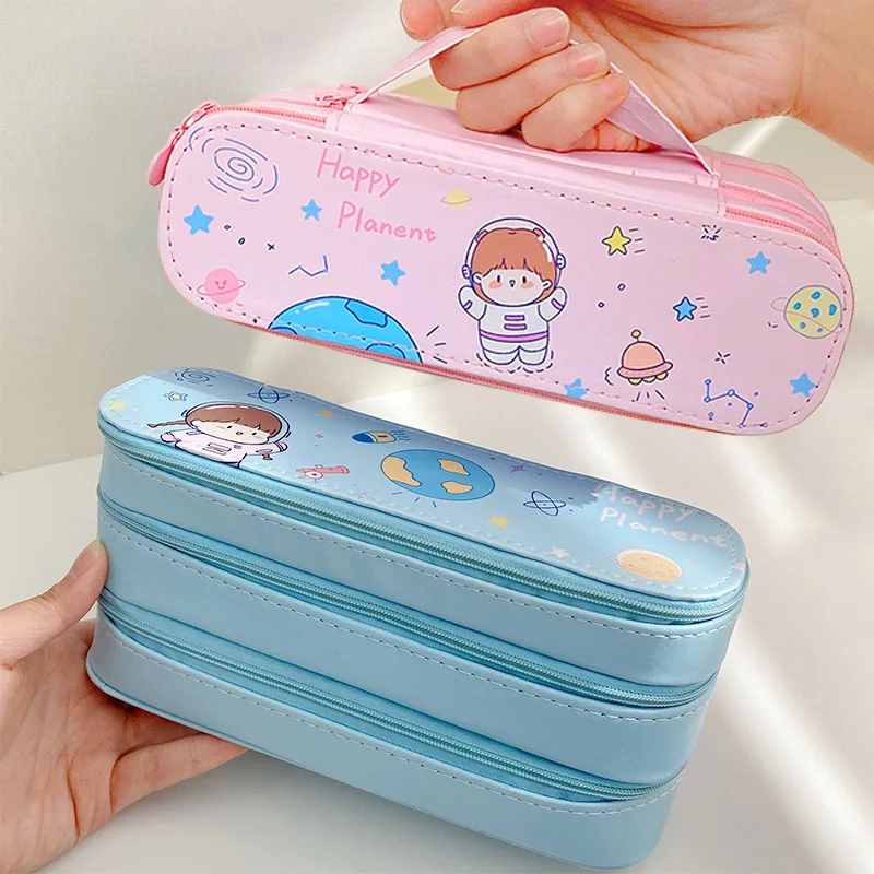 Korean Kawaii Pencil Box Stationery Three Layer Large Capacity Pencil