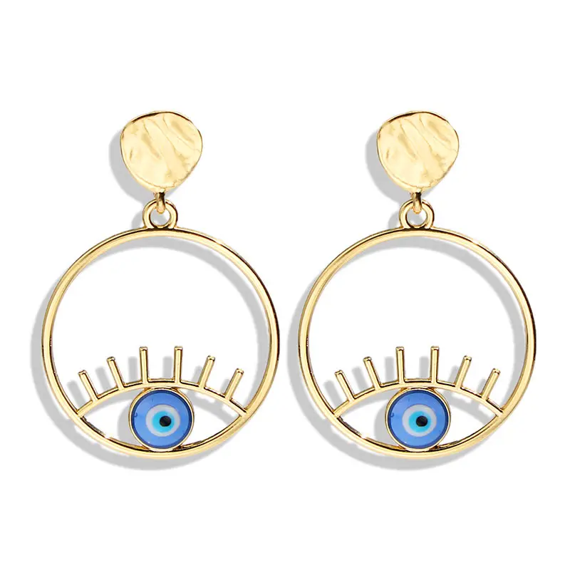 Flatfoosie металлические золотые серьги в форме глаз для женщин модные Очаровательные Полые Дизайн Круглые яркие серьги украшения подарки