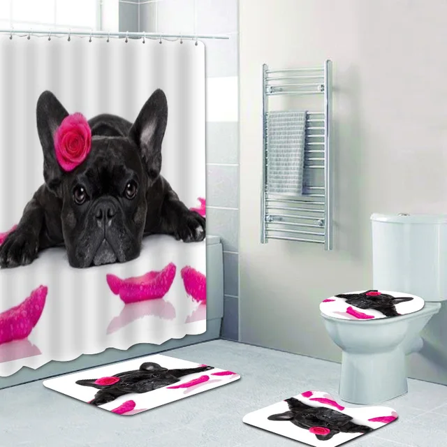 French Bulldog Turquoise Pop Art Bathroom Shower Curtain 160x180 Cm 高品質