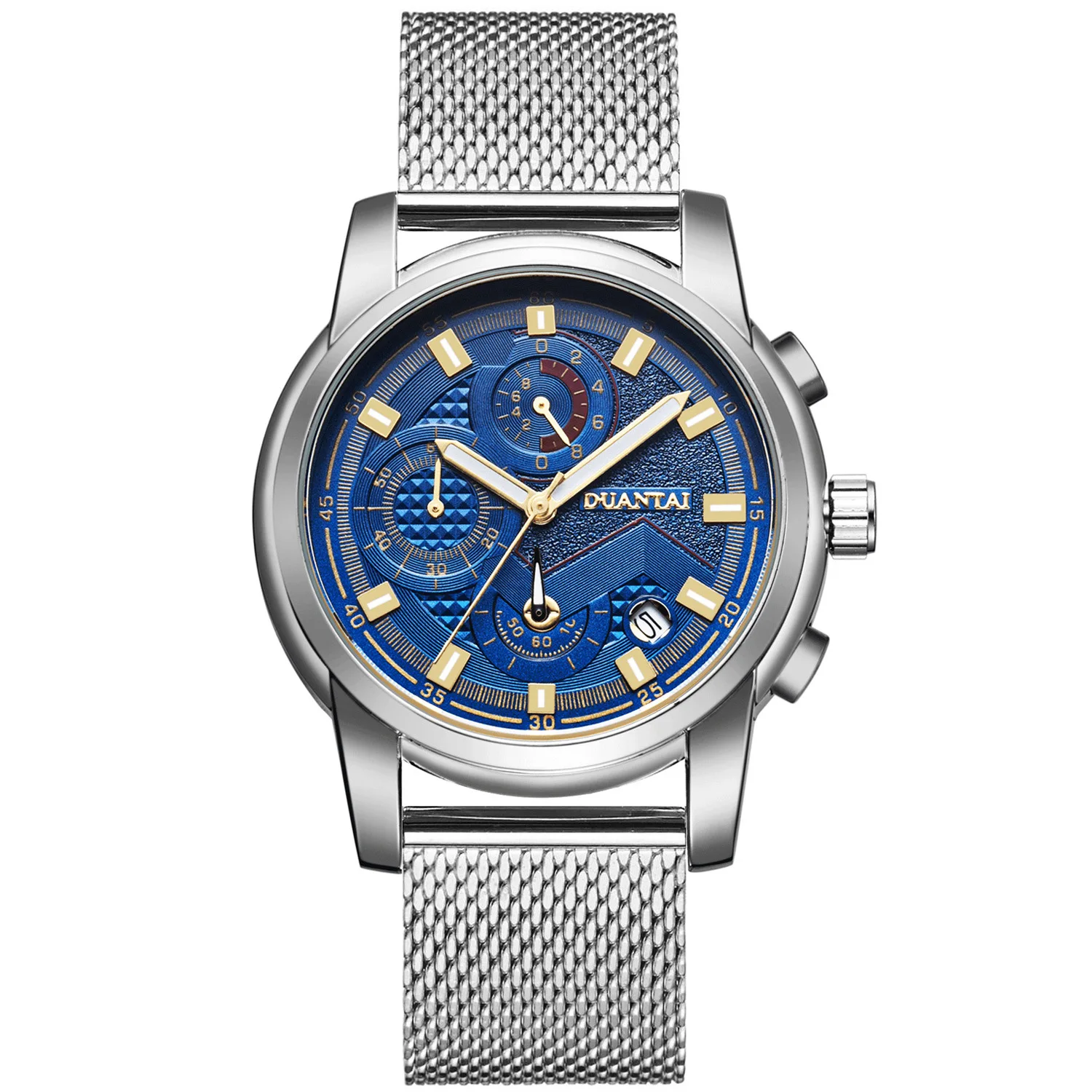 

611 Three-Eyed Six-pin Duantai Analog Watch Fashion Mesh Belt Watch