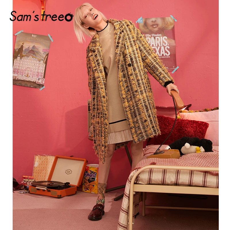 SAM'S TREE хаки, контрастная отделка, элегантное Плиссированное трикотажное платье для женщин, зима, длинный рукав, офисные женские Базовые платья