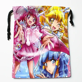 

New Best Sell Smile Precure! Drawstring Bags Print 18X22CM Soft Satin Fabric Resuable Storage Storage Clothes Bag Shoes Bags