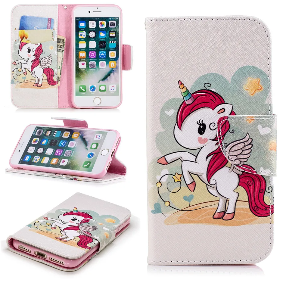 

For Apple iphone XS X XR 11 Pro Max 2019 6 6S 7 8 Plus 5 5S Case Cute Flamingo Unicorn Panda Card Slot Wallet Leather Cover E07Z