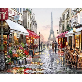 

5D Full Round Diamond Embroidery Kit Pattern Diamond Painting Mosaic Bead Picture of Rhinestones Paris Landscape