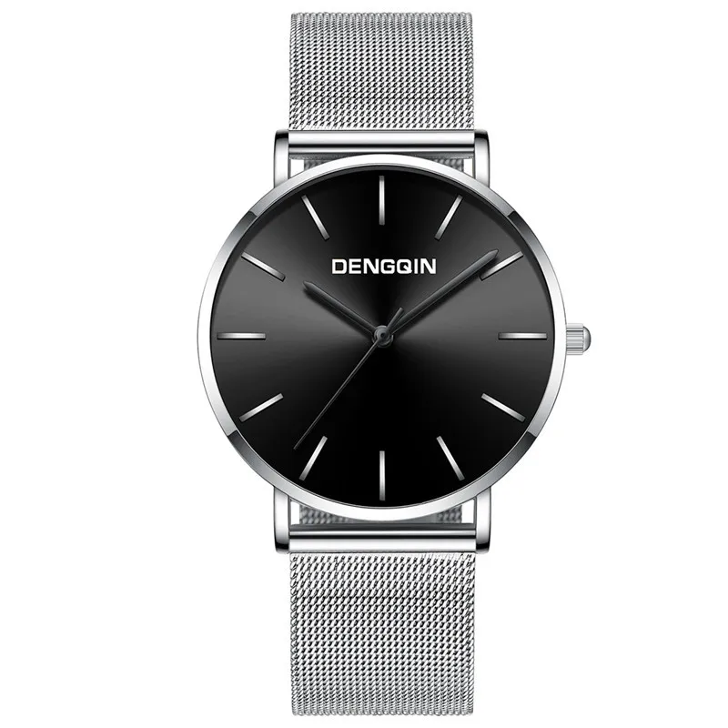 Hot Sell DENGQIN Men Watch Luxury Black Dial Watches Stainless Steel Date Quartz Analog Sport Wrist Watch relogio masculino