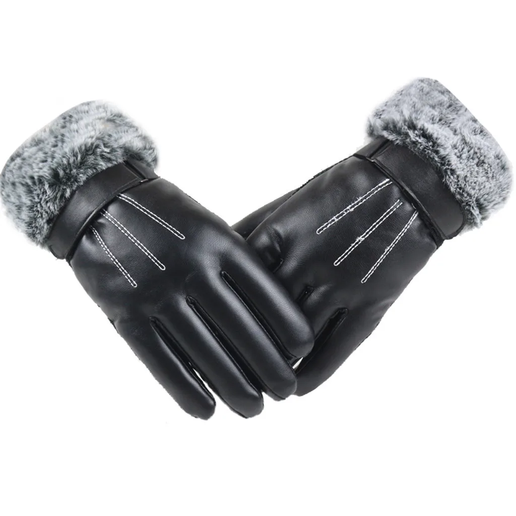 Мужские перчатки с сенсорным экраном, зимние термальные перчатки для вождения, велоспорта, бега, меховые перчатки, теплые перчатки из искусственной кожи, перчатки для спорта на открытом воздухе, Guantes, варежки