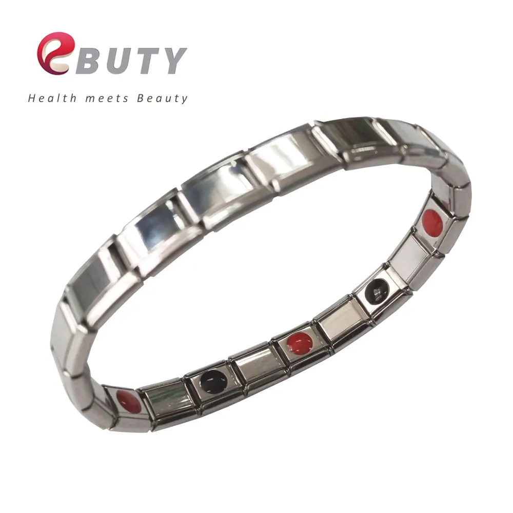 

EBUTY Silver Steel Bracelet with 5 FIR & 5 Germanium Health Energy Balance Jewelry Bangle Gift High Quality Women Wristband
