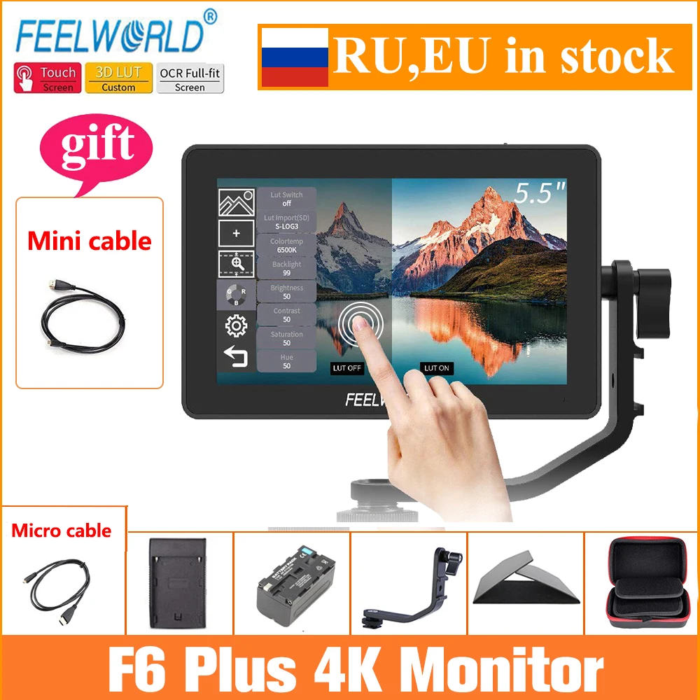Feelworld камера монитор F6 Plus 5 дюймов 3D Lut сенсорный экран 4K HDMI IPS FHD 1920X1080 для DSLR
