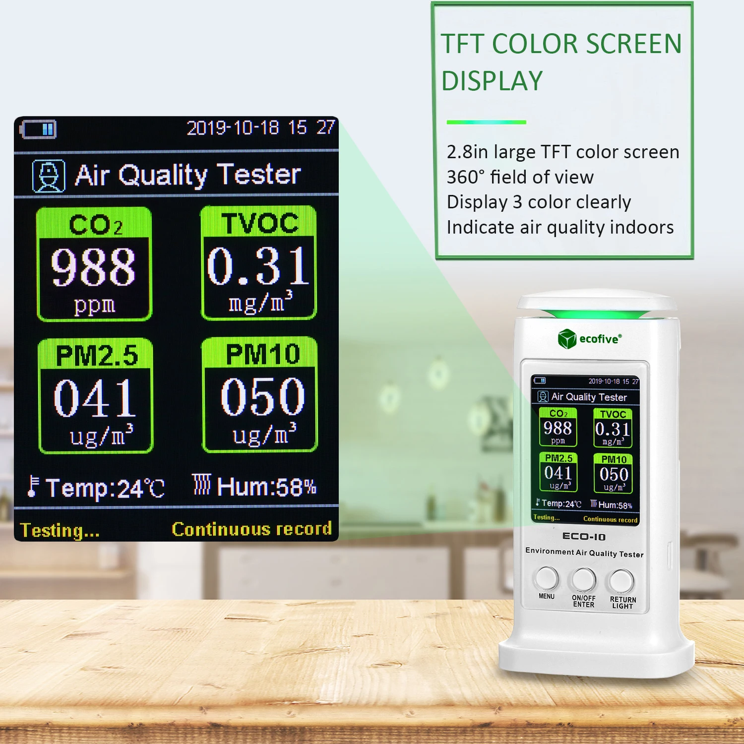 Цифровой детектор качества воздуха внутренний/открытый для CO2 PM2.5 PM10 TVOC детектор газа воздуха с перезаряжаемой батареей