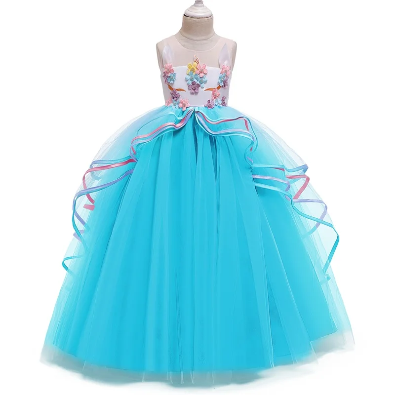 Детские Свадебные платья для девочек; Элегантное Длинное платье принцессы с цветочным рисунком; рождественское платье для маленьких девочек; vestidos infantil; Размеры 6, 12, 14 лет - Цвет: Style 3 Blue