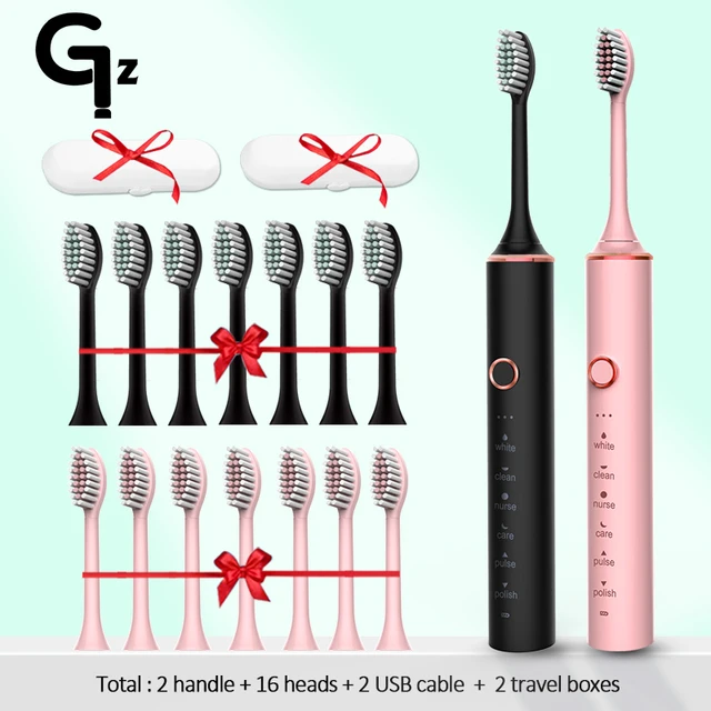 GeZhou Electric Toothbrush Sonic Toothbrush Rechargeable IPX7 Waterproof 6 Mode Travel Toothbrush with 8 Brush Head
