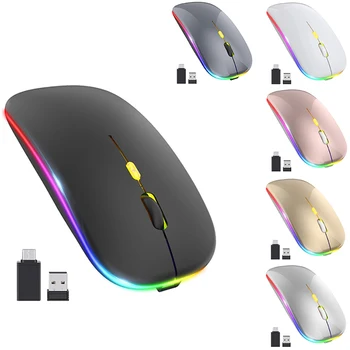 

[Upgrade] LED Wireless Mouse, Mobile Optical Office Mouse with USB & Type-C Receiver, for Laptop,